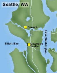 Fremont was a successful early community because of its advantageous location at one corner of Lake Union.